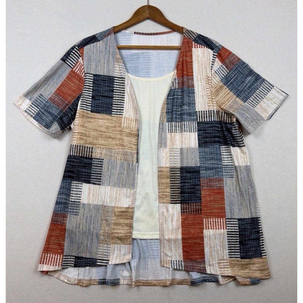 Geometric Orange Blue Open Cardigan With Attached Top XXL Unbranded NWOT
